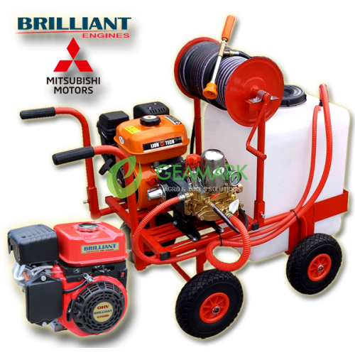 Βενζινοκίνητο ψεκαστικό συγκρότημα με βυτίο 100L  με 4 ρόδες 300-4 PU κινητήρα by MITSUBISHI 6 HP